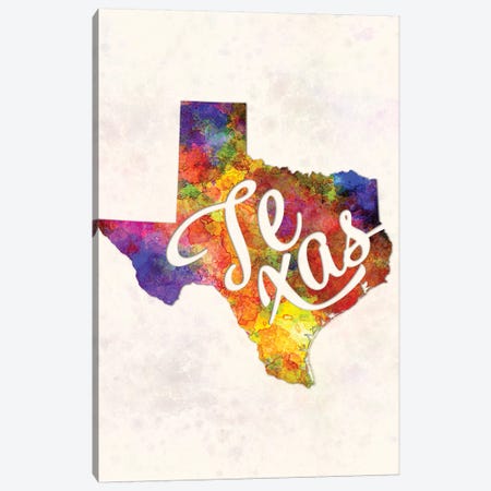 Texas US State In Watercolor Text Cut Out Canvas Print #PUR701} by Paul Rommer Canvas Print