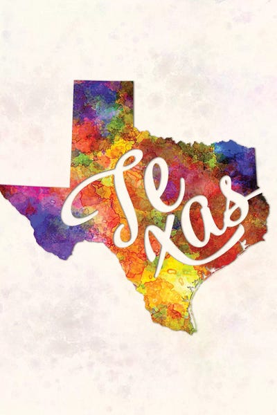 Paul Rommer: Texas US State In Watercolor Text Cut Out by Paul Rommer