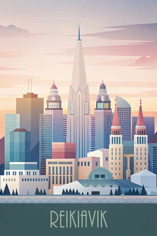 Minimalist Skyline Of Reikiavik by Paul Rommer wall art