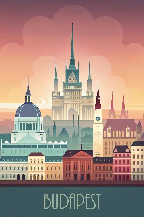 Minimalist Skyline Of Budapest by Paul Rommer wall art