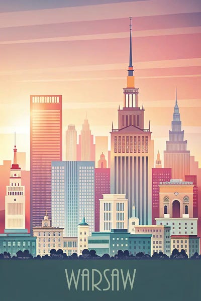 Warsaw: Minimalist Skyline Of Warsaw by Paul Rommer
