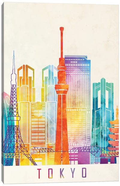 Tokyo Landmarks Watercolor Poster Canvas Art Print - Tokyo Art