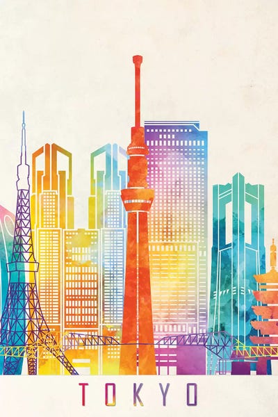 Tokyo Landmarks Watercolor Poster