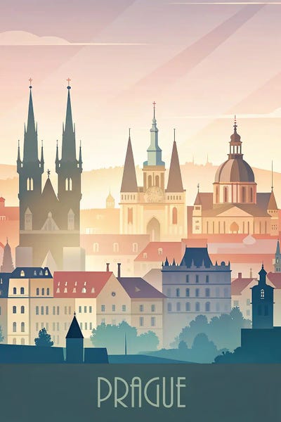 Paul Rommer: Minimalist Skyline Of Prague by Paul Rommer