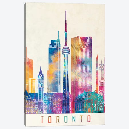 Toronto Landmarks Watercolor Poster Canvas Print #PUR708} by Paul Rommer Art Print