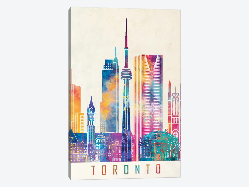 Toronto Landmarks Watercolor Poster by Paul Rommer 1-piece Canvas Wall Art