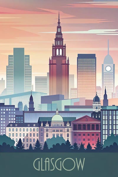 Paul Rommer: Minimalist Skyline Of Glasgow by Paul Rommer