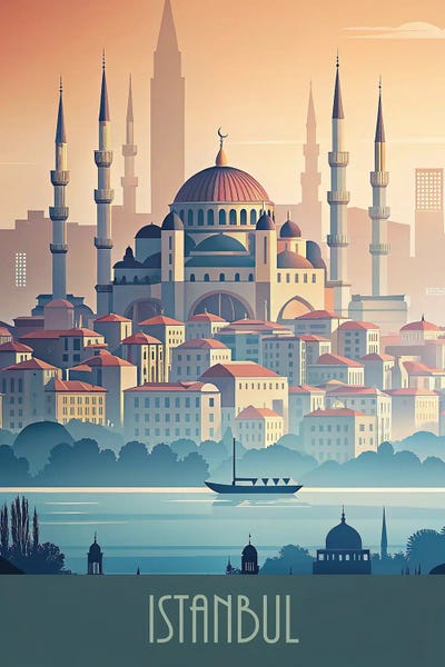 Paul Rommer: Minimalist Skyline Of Istanbul by Paul Rommer