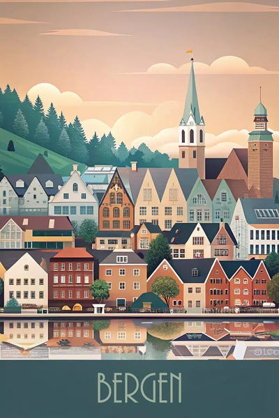 Bergen: Minimalist Skyline Of Bergen by Paul Rommer