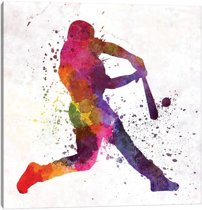 Baseball Player Hitting A Ball III Canvas Art Print - Baseball Art
