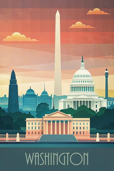 Washington, D.C. Travel Posters: Minimalist Skyline Of Washington by Paul Rommer