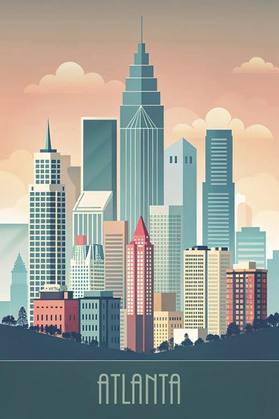 Paul Rommer: Minimalist Skyline Of Atlanta by Paul Rommer