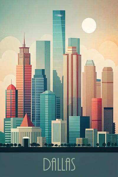 Canvas Print: Minimalist Skyline Of Dallas by Paul Rommer