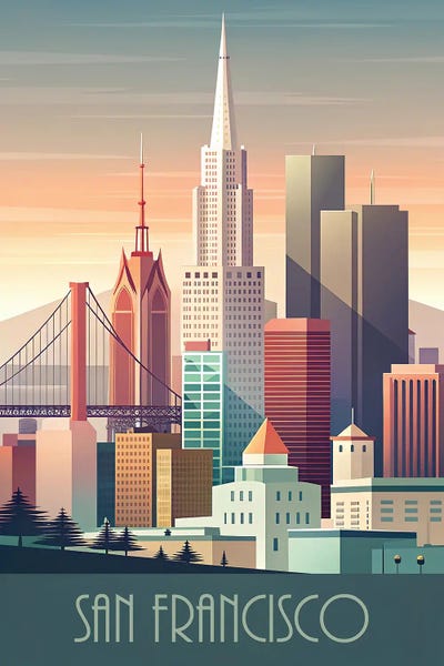 San Francisco Travel Posters: Minimalist Skyline Of San Francisco by Paul Rommer