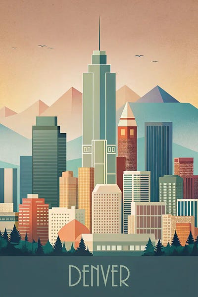 Paul Rommer: Minimalist Skyline Of Denver by Paul Rommer