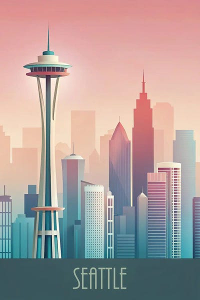 Seattle Travel Posters: Minimalist Skyline Of Seattle by Paul Rommer