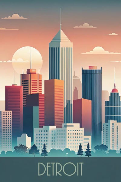 Michigan: Minimalist Skyline Of Detroit by Paul Rommer