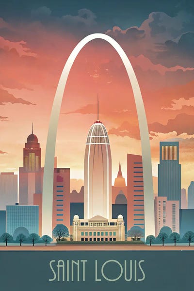 Paul Rommer: Minimalist Skyline Of Saint Louis by Paul Rommer