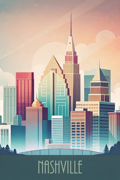 Nashville Skylines: Minimalist Skyline Of Nashville by Paul Rommer