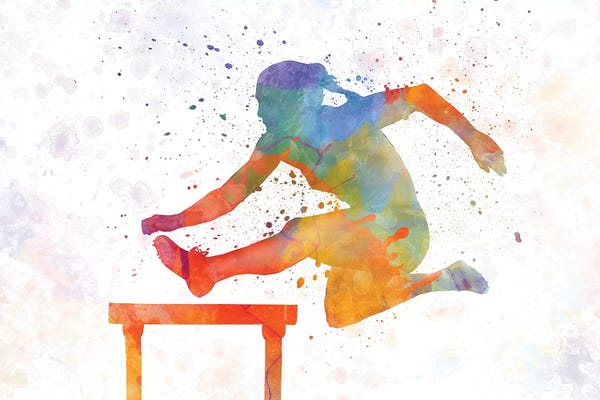 Kids Sports Art: Track Hurdles Female Silhouette 01 by Paul Rommer