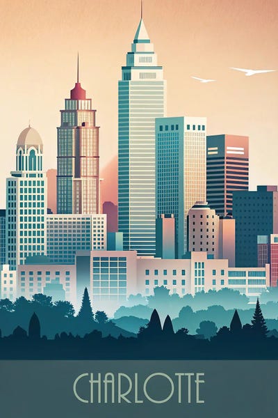 Paul Rommer: Minimalist Skyline Of Charlotte by Paul Rommer