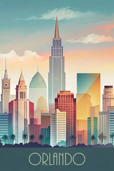 Paul Rommer: Minimalist Skyline Of Orlando by Paul Rommer