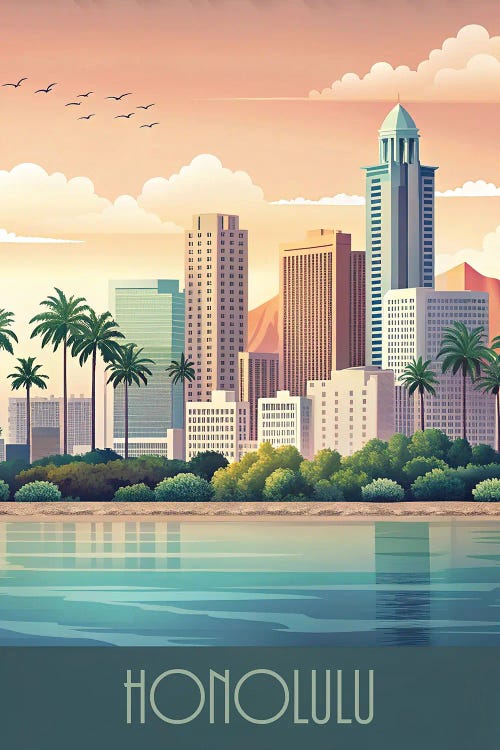 Minimalist Skyline Of Honolulu