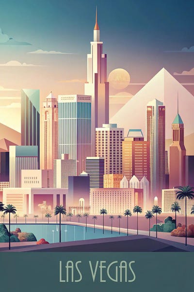Paul Rommer: Minimalist Skyline Of Las Vegas by Paul Rommer