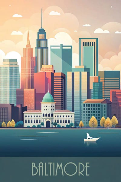 Paul Rommer: Minimalist Skyline Of Baltimore by Paul Rommer