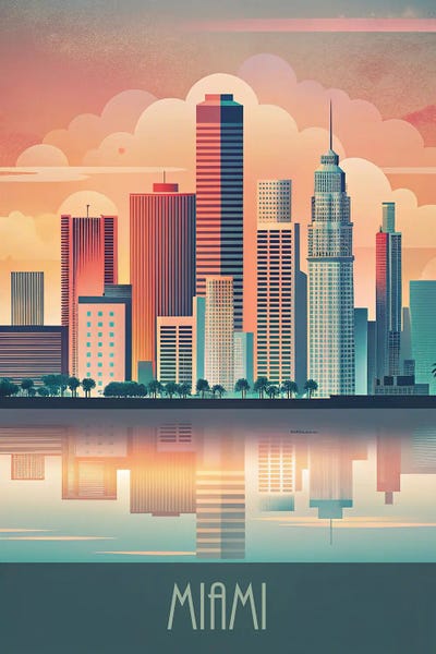 Miami Skylines: Minimalist Skyline Of Miami by Paul Rommer