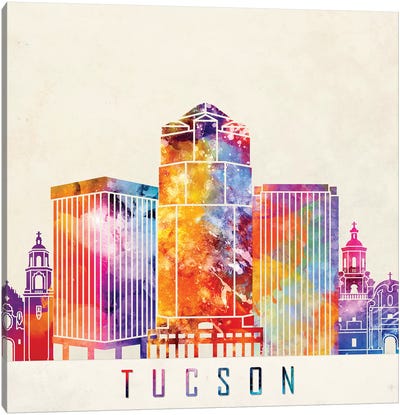 Tucson Landmarks Watercolor Poster Canvas Art Print - Paul Rommer