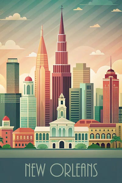 Paul Rommer: Minimalist Skyline Of New Orleans by Paul Rommer