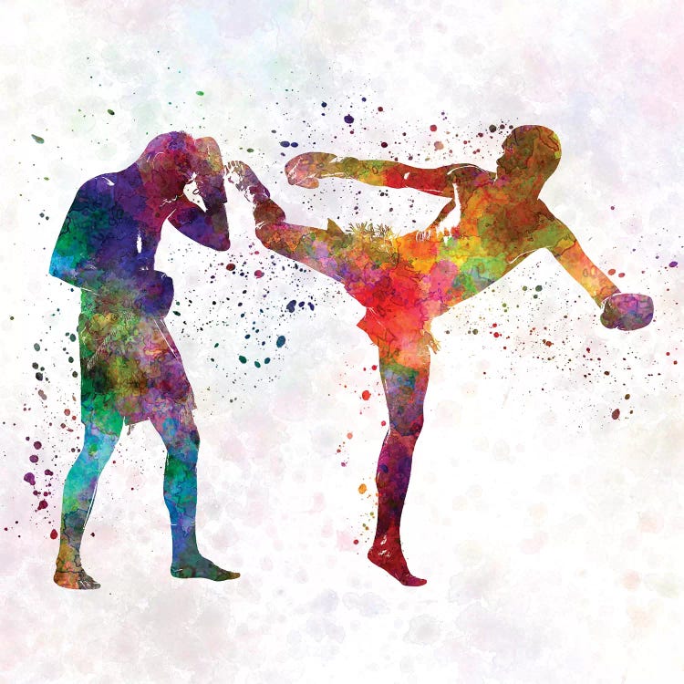 Two Men Exercising Thai Boxing Silhouette