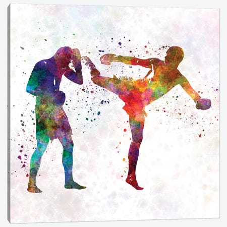 Two Men Exercising Thai Boxing Silhouette Canvas Print #PUR715} by Paul Rommer Canvas Print