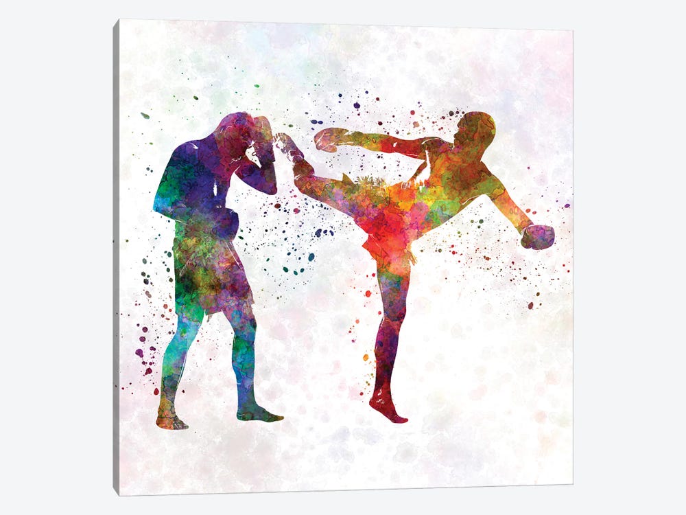 Two Men Exercising Thai Boxing Silhouette by Paul Rommer 1-piece Canvas Artwork