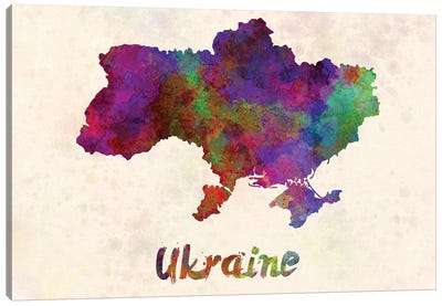 Ukraine In Watercolor Canvas Art Print - Country Maps
