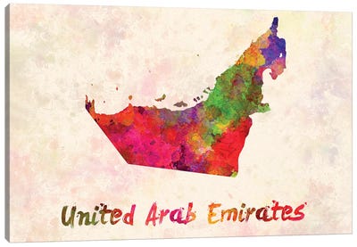 United Arab Emirates In Watercolor Canvas Art Print - Paul Rommer