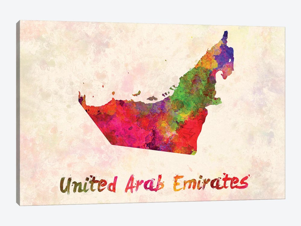 United Arab Emirates In Watercolor by Paul Rommer 1-piece Canvas Art Print
