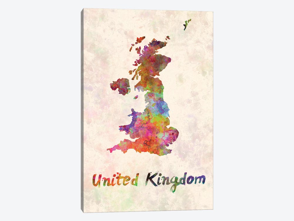 United Kingdom In Watercolor by Paul Rommer 1-piece Canvas Artwork