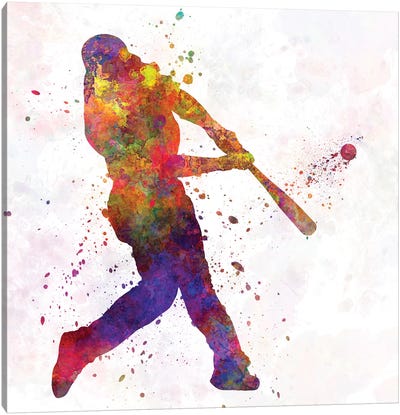 Baseball Player Hitting A Ball IV Canvas Art Print - Baseball Art