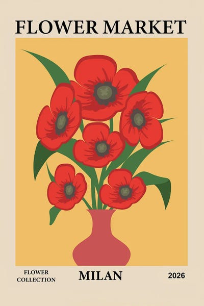 Paul Rommer - Gallery Posters: Red Flowers In Milan Vase by Paul Rommer