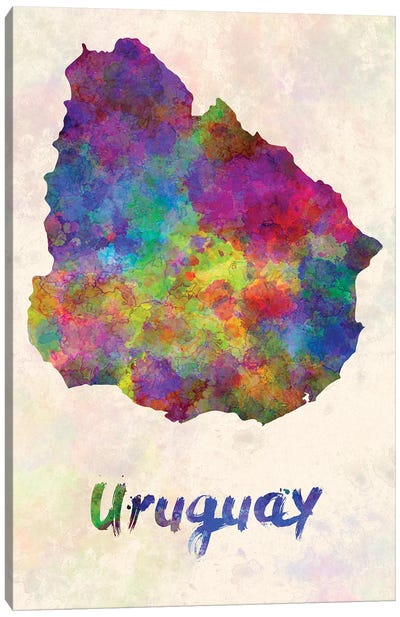 Uruguay In Watercolor Canvas Art Print - Paul Rommer