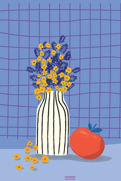 Vase With Flowers And Fruit