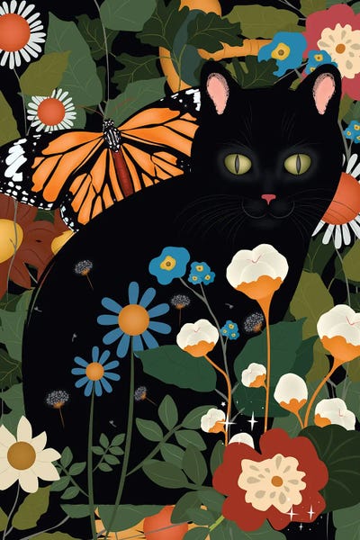 Paul Rommer - Gallery Posters: Black Cat Among Blossoms by Paul Rommer