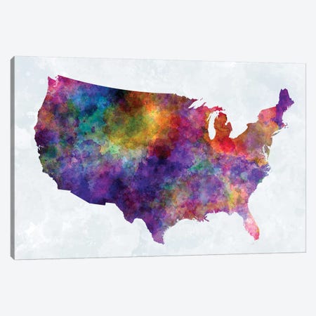 USA Map In Watercolor I Canvas Print #PUR722} by Paul Rommer Art Print