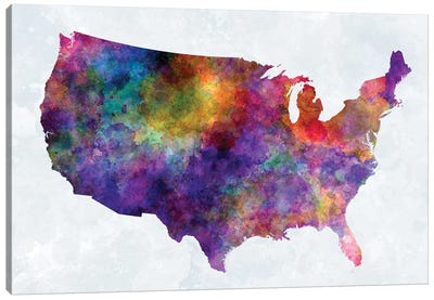 USA Map In Watercolor I Canvas Art Print - USA Maps