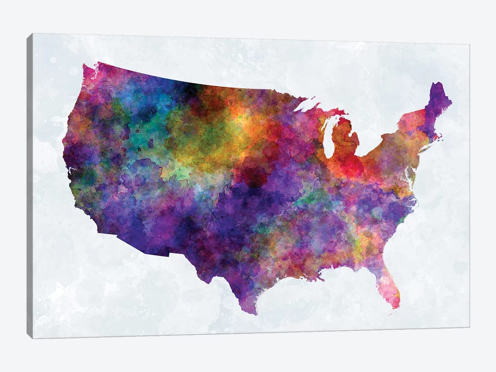 USA Map In Watercolor I by Paul Rommer 1-piece Canvas Artwork