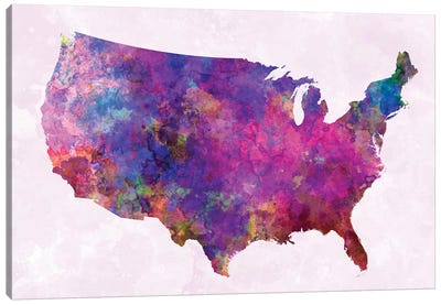 USA Map In Watercolor II Canvas Art Print - USA Maps