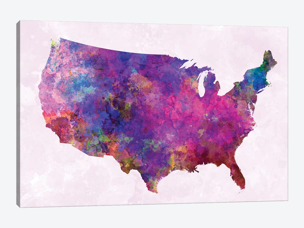 USA Map In Watercolor II by Paul Rommer 1-piece Canvas Print