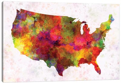 USA Map In Watercolor III Canvas Art Print - Paul Rommer